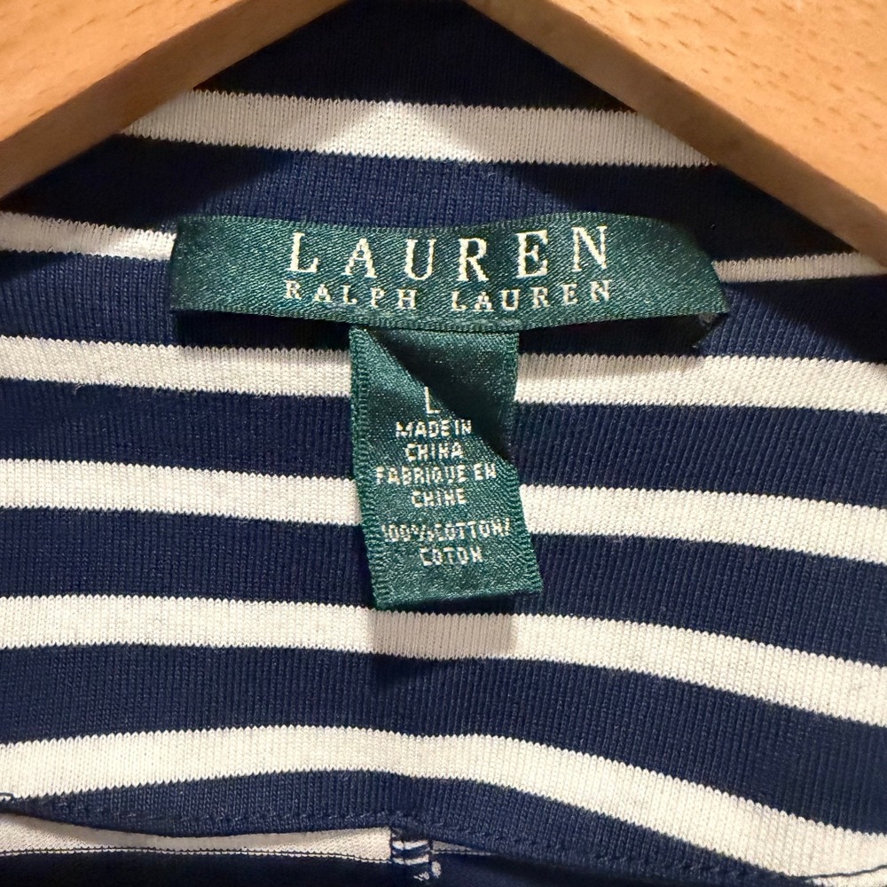Lauren Ralph Lauren Striped Blazer Womens L Navy White Jacket Preppy Nautical - Picture 6 of 11